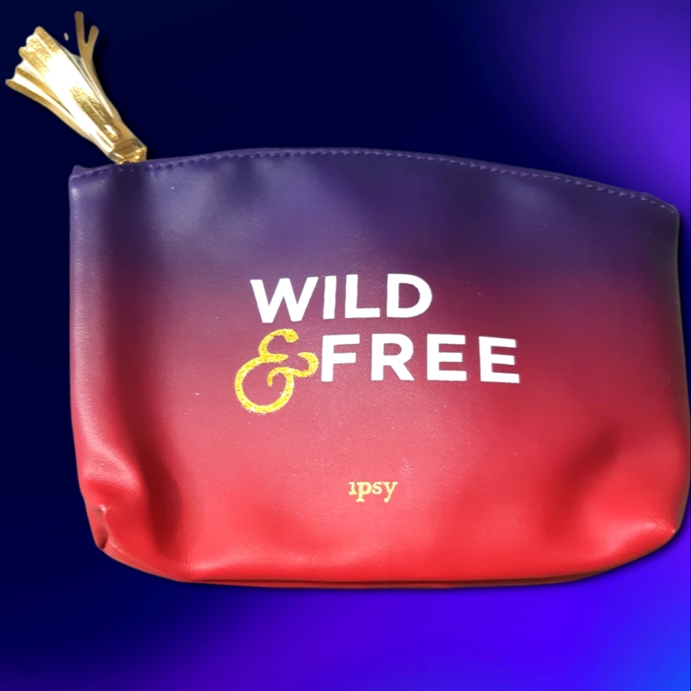 Ipsy "Wild & Free" zip up tassel ombre small cosmetics bag
